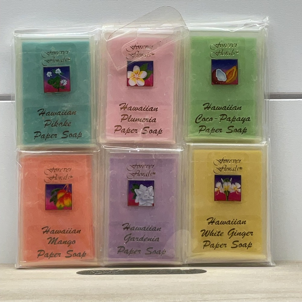 Forever Florals Hawaiian Paper Soap 6 Pack Pikake Plumeria Mango White Ginger